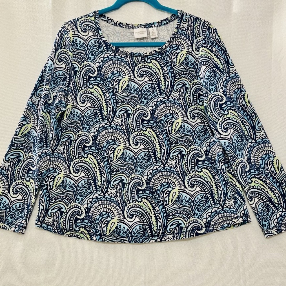 Weekends by Chico's Multicolor Paisley Long Sleeve Tee 95% Cotton Chico Size 2